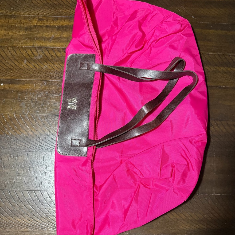 Pink Tote Bag with Brown Accents